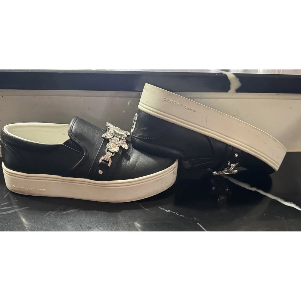 Marc Jacobs Wright Black Embellished Platform Slip-on Sneakers Sz Eu 38 US 7.5/8
